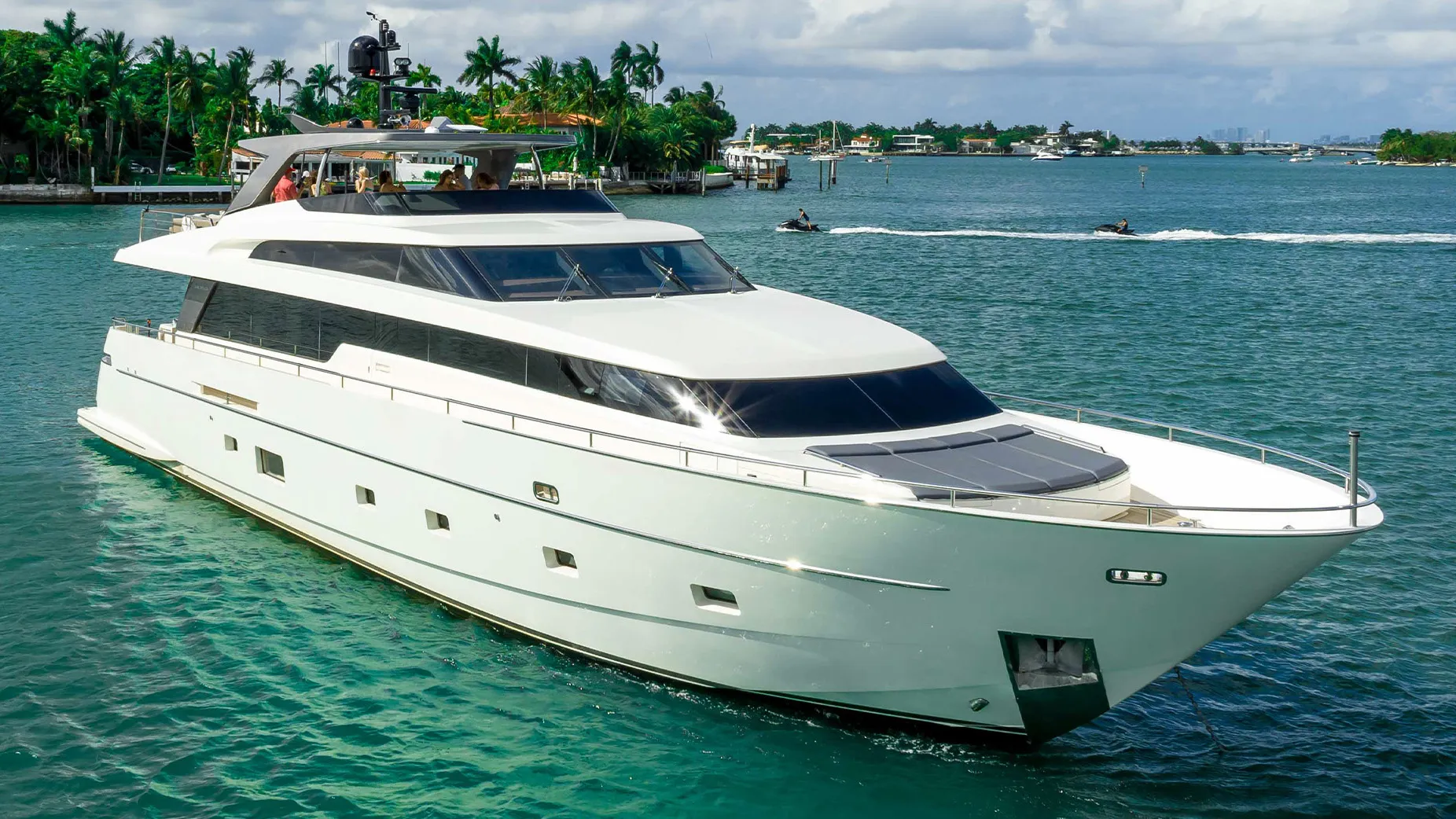 Luxury yacht near secluded Miami beach